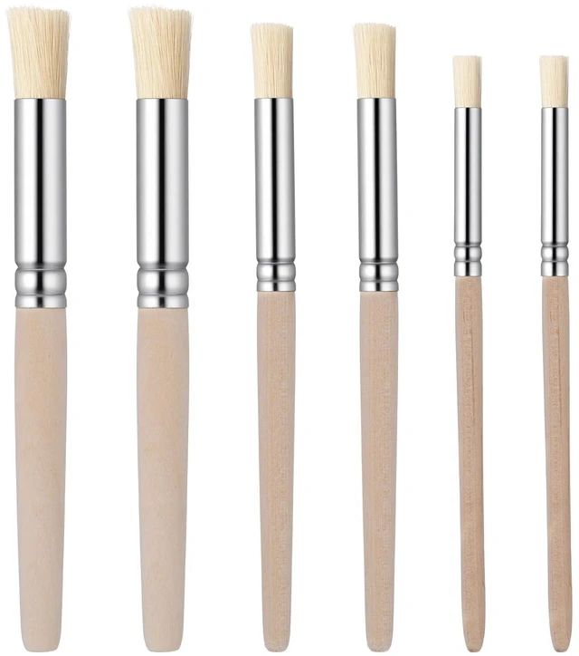 Main image of 6Pcs Wooden Stencil Brushes, Natural Bristle Paint Brushes Set | 3 Sizes Wood Paint Template Brush for Stencil Painting Acrylic Oil Watercolor DIY Art Crafts