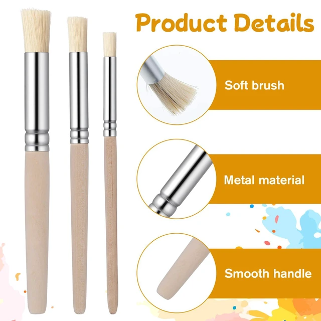 Alt view image 3 of 7 - 6Pcs Wooden Stencil Brushes, Natural Bristle Paint Brushes Set | 3 Sizes Wood Paint Template Brush for Stencil Painting Acrylic Oil Watercolor DIY Art Crafts
