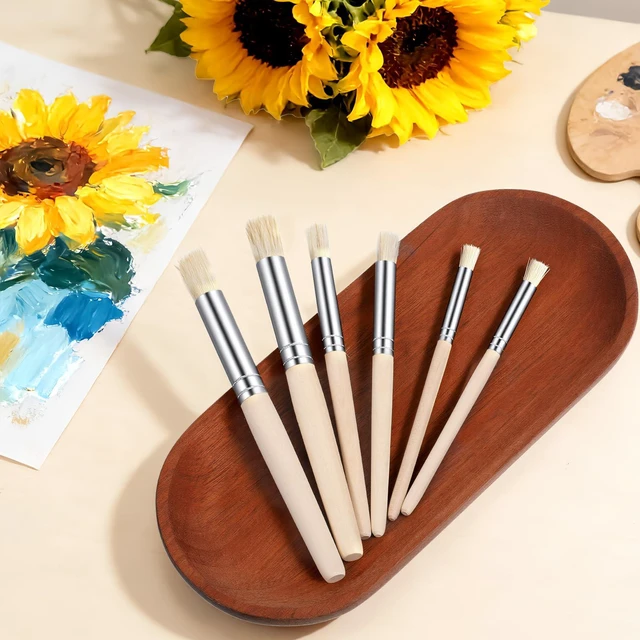 Alt view image 6 of 7 - 6Pcs Wooden Stencil Brushes, Natural Bristle Paint Brushes Set | 3 Sizes Wood Paint Template Brush for Stencil Painting Acrylic Oil Watercolor DIY Art Crafts