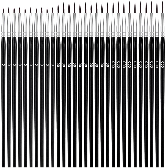 Main image of 30 PCS Detail Paint Brushes, Tiny Paint Brushes with 3 Size #0#00#000 Liner Brush Fine Tip Paintbrushes for Miniatures Detailing Model Crafts Watercolor Acrylics Oil