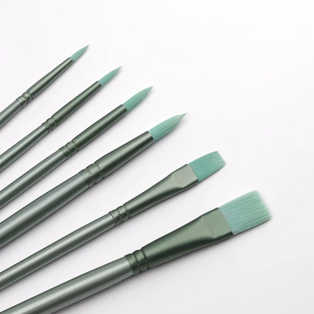 Alt view image 2 of 2 - 6 Pcs Acrylic Paint Brushes Small Nylon Hair Painting Brushes Round Flat Watercolor Paintbrushes Artist Drawing Brushes Oil Gouache Painting Brushes Craft Ink Paint Brush Green