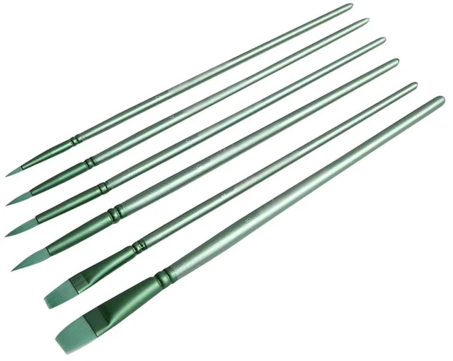 Main image of 6 Pcs Acrylic Paint Brushes Small Nylon Hair Painting Brushes Round Flat Watercolor Paintbrushes Artist Drawing Brushes Oil Gouache Painting Brushes Craft Ink Paint Brush Green