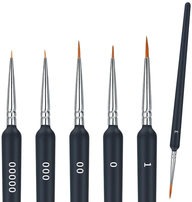 Main image of 6 Pcs Fine Detail Paint Brush Set, Miniature Detail Artist Painting Brushes, 6 Sizes Wooden Fine Tip Paint Brushes for Acrylic Painting Drawing Craft Oil Nail Art Model Watercolor Painting Brushes