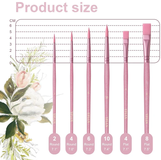 Alt view image 2 of 7 - Nylon Paint Brushes for Paint by Number Brushes | Watercolor Brush Acrylic Painting Brush for Oil Canvases Rock Body Face Nail Miniature Detailing Drawing Art Supplies(Pink)