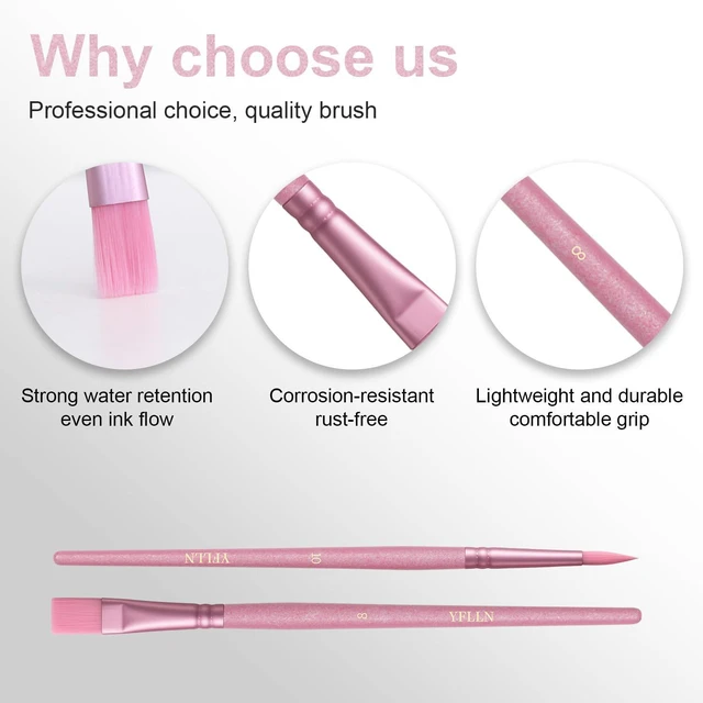 Alt view image 4 of 7 - Nylon Paint Brushes for Paint by Number Brushes | Watercolor Brush Acrylic Painting Brush for Oil Canvases Rock Body Face Nail Miniature Detailing Drawing Art Supplies(Pink)