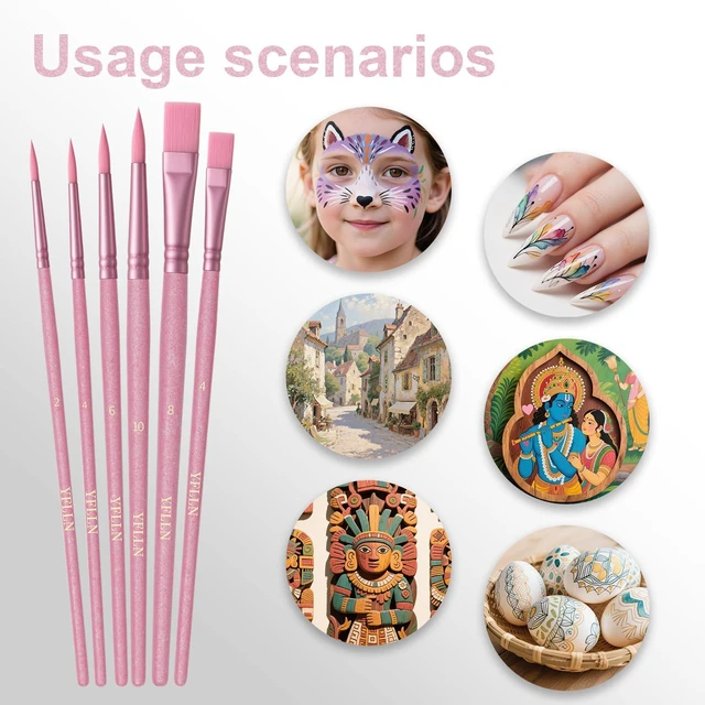 Alt view image 5 of 7 - Nylon Paint Brushes for Paint by Number Brushes | Watercolor Brush Acrylic Painting Brush for Oil Canvases Rock Body Face Nail Miniature Detailing Drawing Art Supplies(Pink)