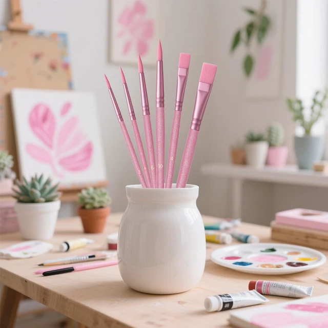 Alt view image 6 of 7 - Nylon Paint Brushes for Paint by Number Brushes | Watercolor Brush Acrylic Painting Brush for Oil Canvases Rock Body Face Nail Miniature Detailing Drawing Art Supplies(Pink)