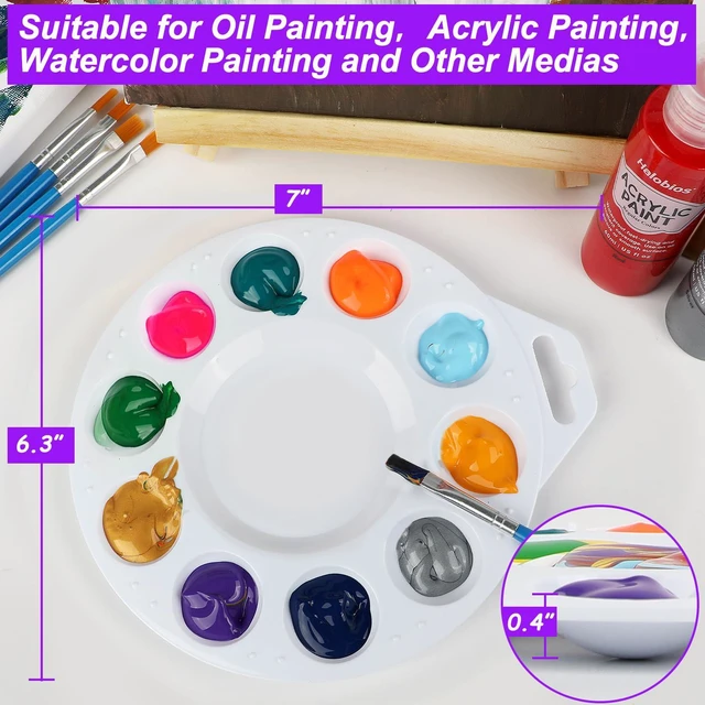 Alt view image 5 of 7 - Halobios 8-Pack Plastic Paint Tray Palettes, 10 Wells Acrylic Paint Palettes Set with Hanging Hole for Kids or Students, Watercolor Palette Painting Tray for School, Art Class & DIY Projects & Party