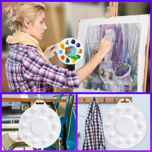 Alt view image 6 of 7 - Halobios 8-Pack Plastic Paint Tray Palettes, 10 Wells Acrylic Paint Palettes Set with Hanging Hole for Kids or Students, Watercolor Palette Painting Tray for School, Art Class & DIY Projects & Party