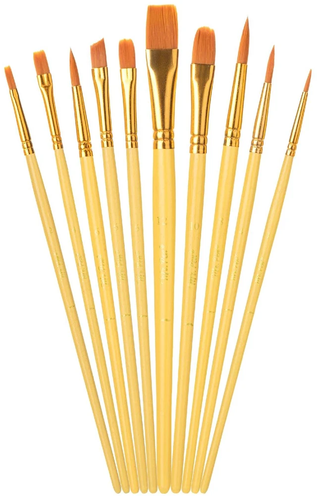 Main image of Acrylic Paint Brushes Set, 10 Pack, Round & Pointed Tip | Nylon Hair Artist Brushes for Watercolor, Oil, Rock, Face, Nail, Miniature, Canvas, Detailing, Drawing, Art Supplies
