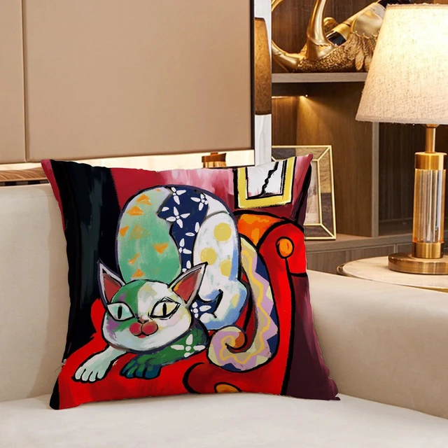 Alt view image 6 of 6 - Funny Spring Summer Cat Abstract Art Picasso Painting Throw Pillows Covers 18 x 18 Inch for Art Lover Cat Mom Family Outdoor Cushion Couch Sofa Bed Room