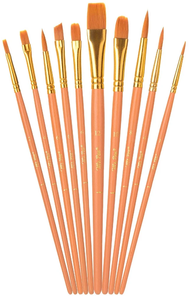 Main image of Acrylic Paint Brushes Set, 10 Pack, Round & Pointed Tip | Nylon Hair Artist Brushes for Watercolor, Oil, Rock, Face, Nail, Miniature, Canvas, Detailing, Drawing, Art Supplies