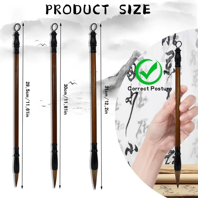 Alt view image 2 of 7 - 3 Pcs Traditional Chinese Calligraphy Brushes, 3 Size Sumi Brushes for Ink Painting Writing Drawing, Art Chinese Ink Brush for Beginner Professional Practice (S, M & L)