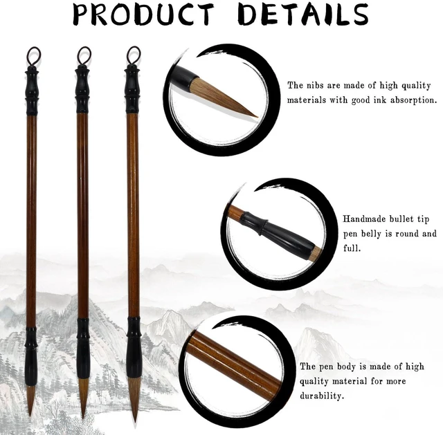 Alt view image 5 of 7 - 3 Pcs Traditional Chinese Calligraphy Brushes, 3 Size Sumi Brushes for Ink Painting Writing Drawing, Art Chinese Ink Brush for Beginner Professional Practice (S, M & L)
