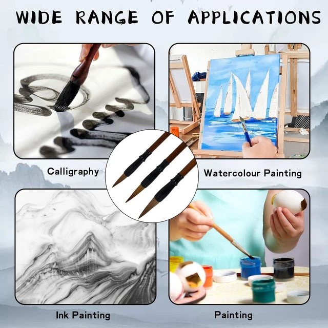 Alt view image 7 of 7 - 3 Pcs Traditional Chinese Calligraphy Brushes, 3 Size Sumi Brushes for Ink Painting Writing Drawing, Art Chinese Ink Brush for Beginner Professional Practice (S, M & L)