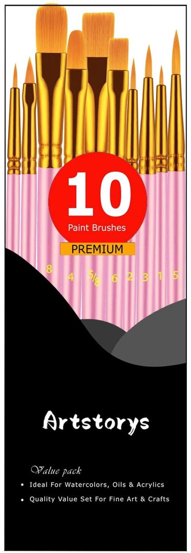 Alt view image 2 of 7 - 10Pcs Paint Brush Set, Small Round Detail Tips, Pink | Made with nylon hair & wooden handles. Ideal for acrylic, oil & watercolor, canvas, rock & face painting, adult art supplies