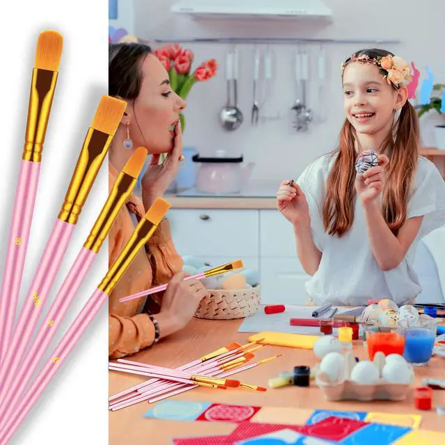 Alt view image 7 of 7 - 10Pcs Paint Brush Set, Small Round Detail Tips, Pink | Made with nylon hair & wooden handles. Ideal for acrylic, oil & watercolor, canvas, rock & face painting, adult art supplies
