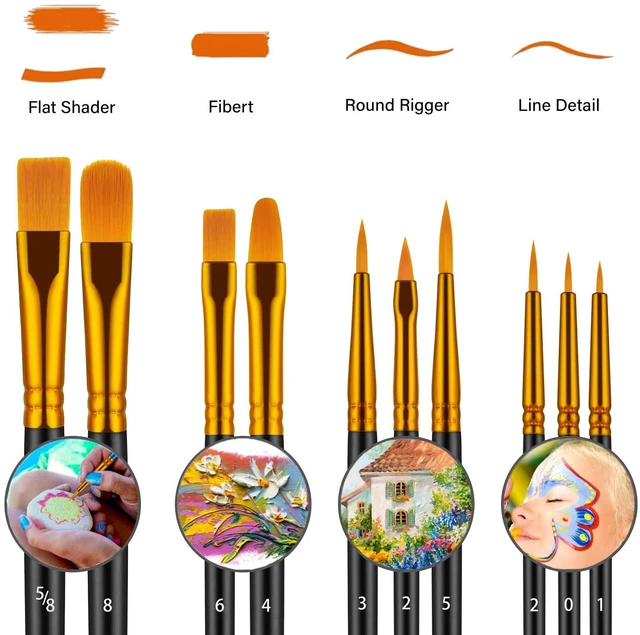 Alt view image 2 of 7 - 10Pcs Paint Brush Set, Small Round Detail Tips, Black | Made with nylon hair & wooden handles. Ideal for acrylic, oil & watercolor, canvas, rock & face painting, adult art supplies