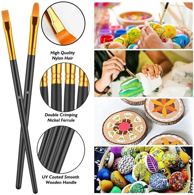 Alt view image 4 of 7 - 10Pcs Paint Brush Set, Small Round Detail Tips, Black | Made with nylon hair & wooden handles. Ideal for acrylic, oil & watercolor, canvas, rock & face painting, adult art supplies