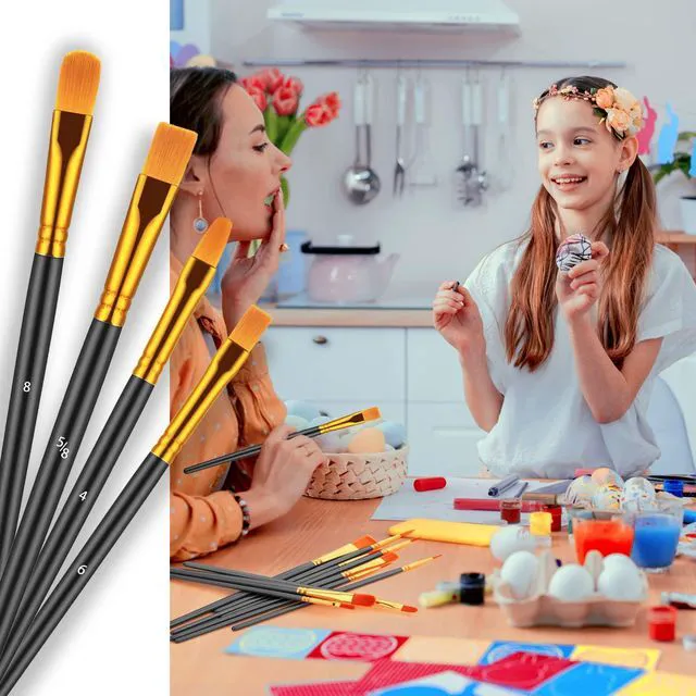 Alt view image 6 of 7 - 10Pcs Paint Brush Set, Small Round Detail Tips, Black | Made with nylon hair & wooden handles. Ideal for acrylic, oil & watercolor, canvas, rock & face painting, adult art supplies