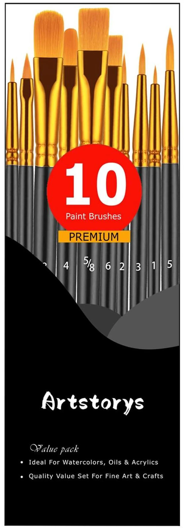 Alt view image 7 of 7 - 10Pcs Paint Brush Set, Small Round Detail Tips, Black | Made with nylon hair & wooden handles. Ideal for acrylic, oil & watercolor, canvas, rock & face painting, adult art supplies