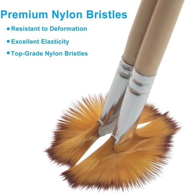 Alt view image 3 of 5 - Fan Paint Brush Set, 5 Pcs | Long Wood Handle, Nylon Hair, For Acrylic Painting, For Oil Watercolor Gouache Blending