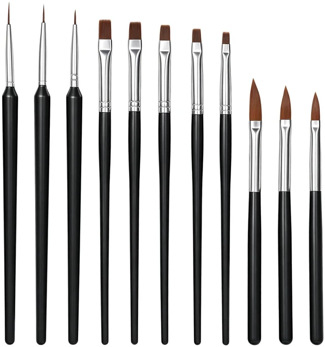 Main image of YUXIANLB 11pcs Professional Flat Paint Brushes Fine Liner Art Brushes Set | Long Handle Artist Brush for Watercolor, Nail Fine Liner Brushes, Nail Art Pens Liner Brushes for DIY Nail Face Body Paintin