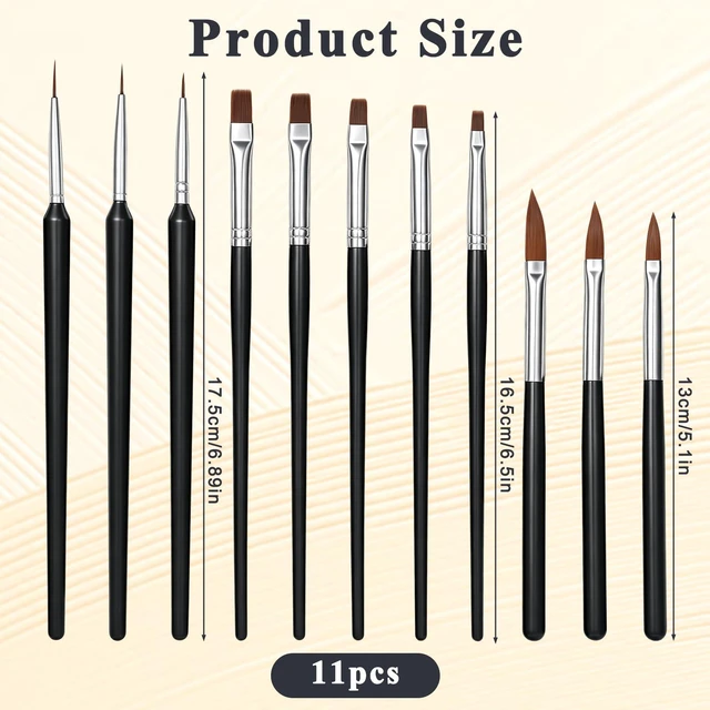 Alt view image 2 of 7 - YUXIANLB 11pcs Professional Flat Paint Brushes Fine Liner Art Brushes Set | Long Handle Artist Brush for Watercolor, Nail Fine Liner Brushes, Nail Art Pens Liner Brushes for DIY Nail Face Body Paintin