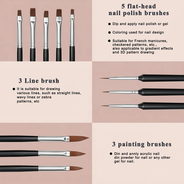 Alt view image 5 of 7 - YUXIANLB 11pcs Professional Flat Paint Brushes Fine Liner Art Brushes Set | Long Handle Artist Brush for Watercolor, Nail Fine Liner Brushes, Nail Art Pens Liner Brushes for DIY Nail Face Body Paintin