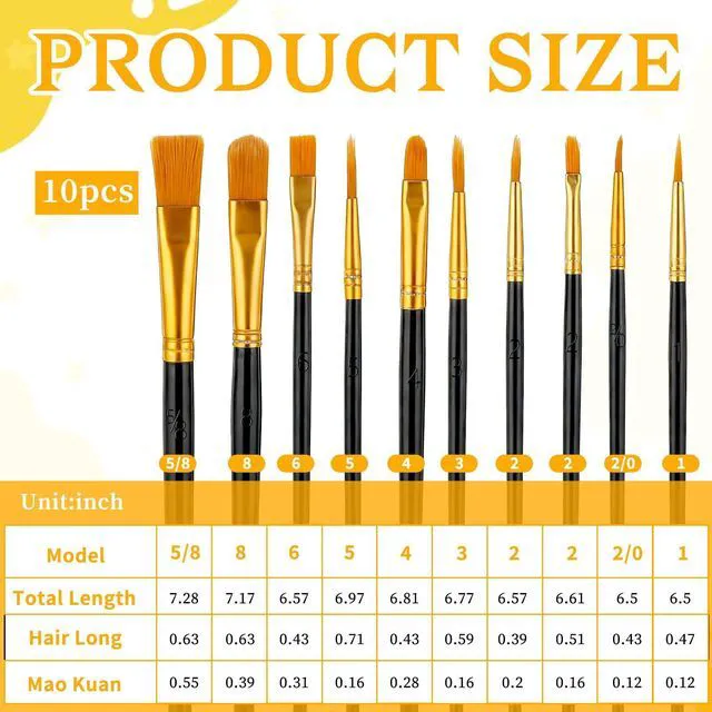 Alt view image 2 of 7 - Paint Brushes Palette Set, 10PCS Black Paint Brushes & 3PCS Round Plastic Paint-Palettes, Nylon Hair Paintbrush (Assorted Sizes & Shapes) for Acrylic, Oil, Watercolor, Gouache, Tempera, Body Painting