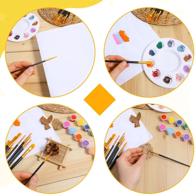 Alt view image 5 of 7 - Paint Brushes Palette Set, 10PCS Black Paint Brushes & 3PCS Round Plastic Paint-Palettes, Nylon Hair Paintbrush (Assorted Sizes & Shapes) for Acrylic, Oil, Watercolor, Gouache, Tempera, Body Painting