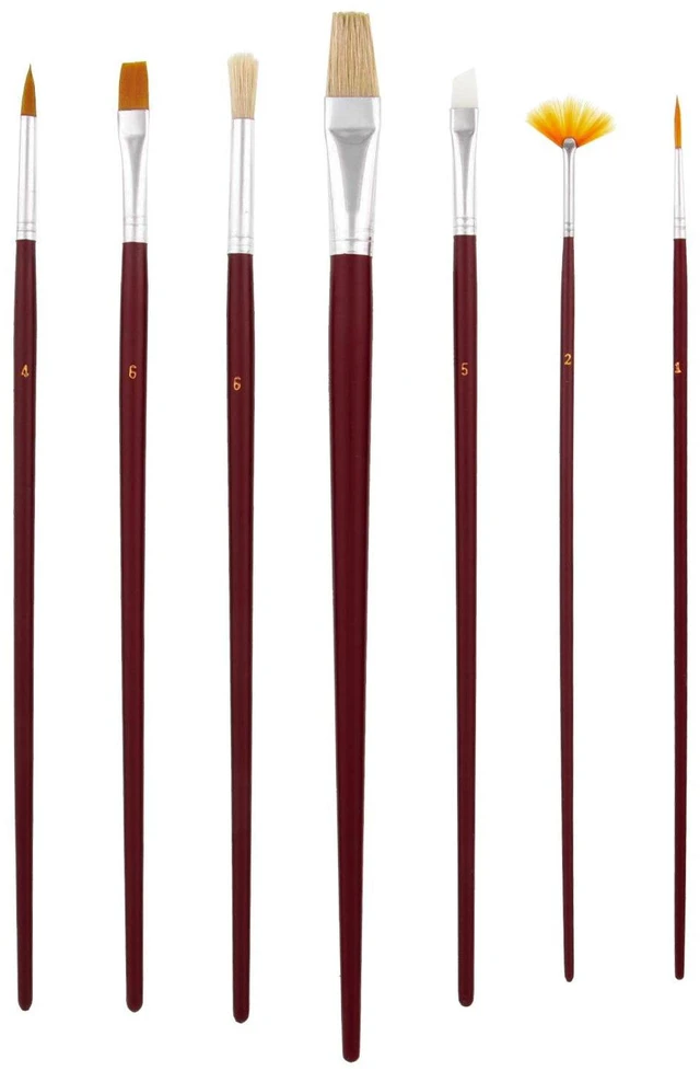Main image of 12-Piece Long Handle Nylon Hair & Bristle | Artist Paint Brush Variety Set Red Handle