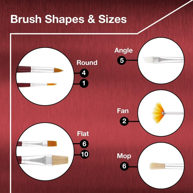 Alt view image 3 of 6 - 12-Piece Long Handle Nylon Hair & Bristle | Artist Paint Brush Variety Set Red Handle