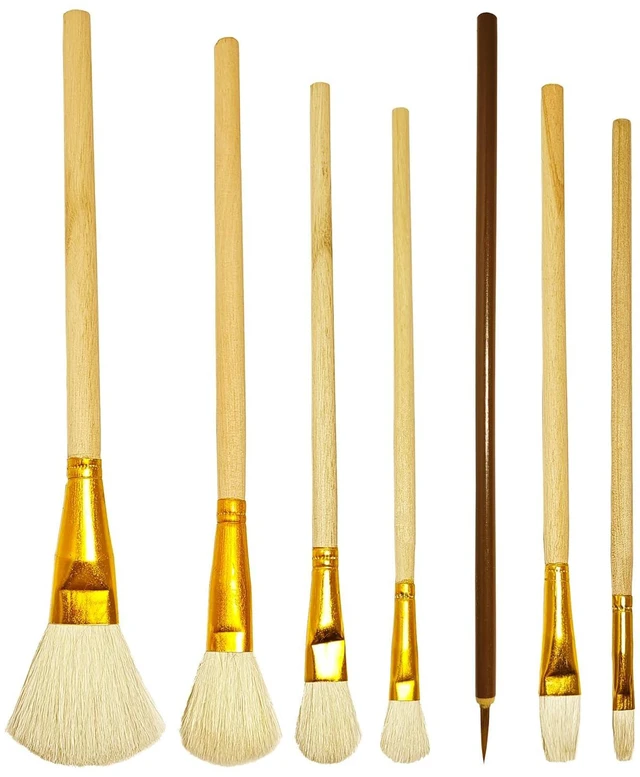 Main image of 7 Pcs Pottery Glaze Brushes, Brush for Acrylic Painting, Watercolor Wool Paintbrush Set, Blending Brush with Wooden Handle for Students, Adults, Kids