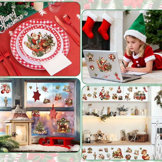 Alt view image 7 of 7 - 12pcs Christmas Antique Rub on Transfer Stickers Furniture Crafts Retro Xmas Decals for Wood Scrapbook Door Window Scrapbook DIY Home Office Decor Wood Fabric Envelope Crafts 6 x 6 Inch