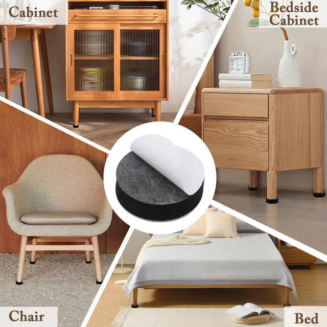 Alt view image 7 of 7 - Self-Adhesive Furniture Risers 4Pcs, Round Adds 1/2" Height, Black | 2.5" Dia Felt Pad Base Protects Floors, Peel-Stick No Tools, Adds Height for Beds Sofas Tables Cabinets