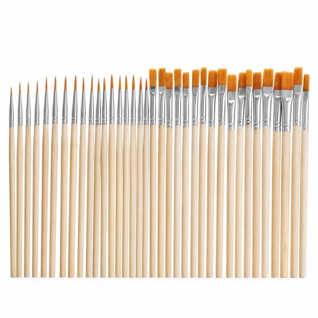 Main image of 40 Piece Paint Brush Set Bulk 20 Flat Nylon and 20 Small Detail Brushes with Wood Handles for Acrylic Watercolor Oil Crafts Artists Face Body Art