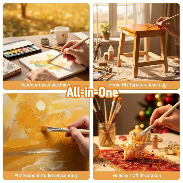 Alt view image 6 of 7 - 5 PCS Small Paint Brushes, Trim Thin Paint Brushes for Walls Small Paintbrush Trim Painting Tool for Watercolor Oil Painting Acrylic Craft Brush