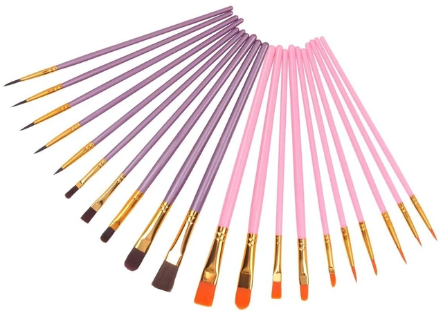 Main image of 20 Pcs Paint Brush Set Nylon Paint Brushes, for Oil, Watercolor, Gouache, Face Painting, Draw Artists and Beginners, Pink and Purple