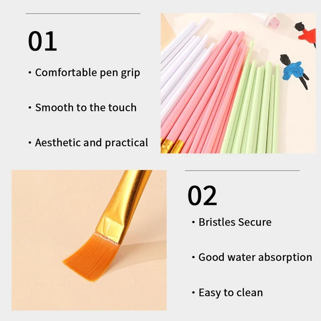 Alt view image 3 of 5 - 20 Pcs Paint Brush Set Nylon Paint Brushes, for Oil, Watercolor, Gouache, Face Painting, Draw Artists and Beginners, Pink and Purple