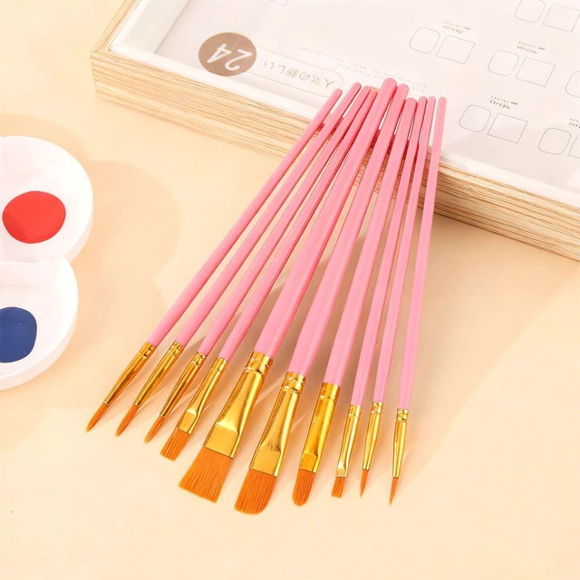 Alt view image 4 of 5 - 20 Pcs Paint Brush Set Nylon Paint Brushes, for Oil, Watercolor, Gouache, Face Painting, Draw Artists and Beginners, Pink and Purple