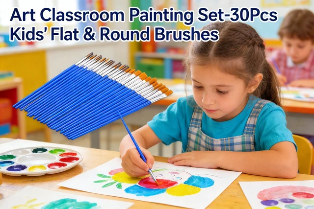 Alt view image 4 of 7 - YOFAN Paint Brush Set, 30-Pack Flat & Round Small Artist Brushes for Crafts | Synthetic nylon bristles, aluminum ferrule, plastic handle, 15 flat & 15 round, for watercolor, acrylic, oil, gouache, cra