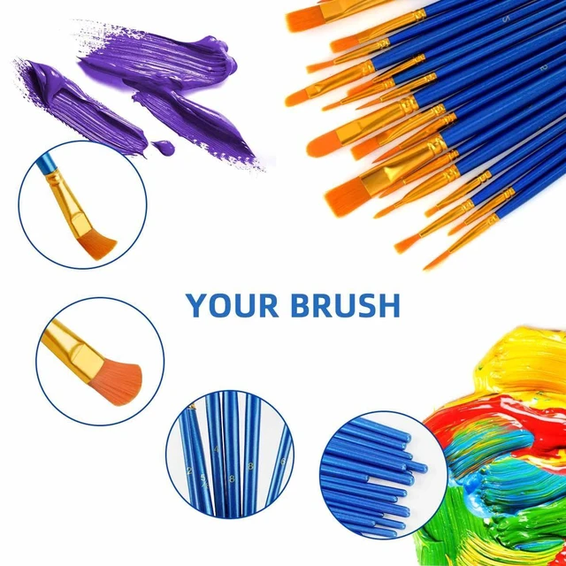 Alt view image 2 of 7 - 20 Pcs Paint Brushes Painting Brush for Acrylic Oil Watercolor Flat and Round Paint Brush Set for Washable Paint Artist Paint Small Brushes Bulk Toddler Paint Brushes Hog Bristle Art Brushes Pack