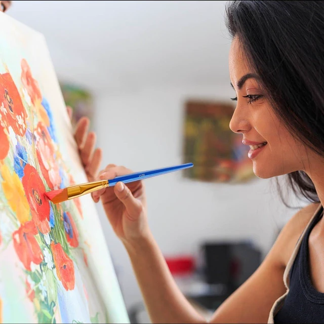 Alt view image 3 of 7 - 20 Pcs Paint Brushes Painting Brush for Acrylic Oil Watercolor Flat and Round Paint Brush Set for Washable Paint Artist Paint Small Brushes Bulk Toddler Paint Brushes Hog Bristle Art Brushes Pack