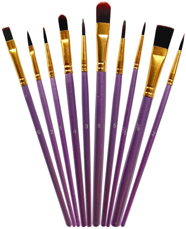 Main image of 1 Pack 10 Pcs Paint Brushes, Nylon Hair Paint Brushes Set for Kids, Beginner, Suitable for Oil, Watercolor, Acrylic Paint and Body Pinting, Purple