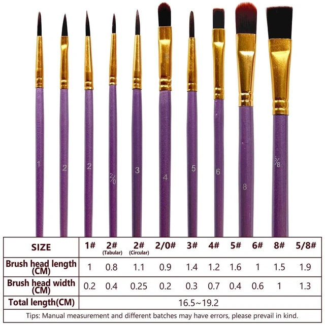 Alt view image 3 of 7 - 1 Pack 10 Pcs Paint Brushes, Nylon Hair Paint Brushes Set for Kids, Beginner, Suitable for Oil, Watercolor, Acrylic Paint and Body Pinting, Purple