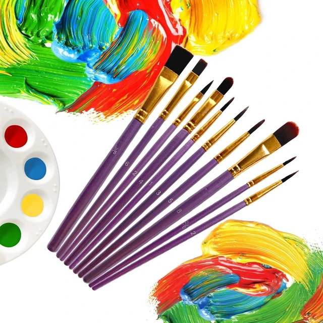 Alt view image 4 of 7 - 1 Pack 10 Pcs Paint Brushes, Nylon Hair Paint Brushes Set for Kids, Beginner, Suitable for Oil, Watercolor, Acrylic Paint and Body Pinting, Purple