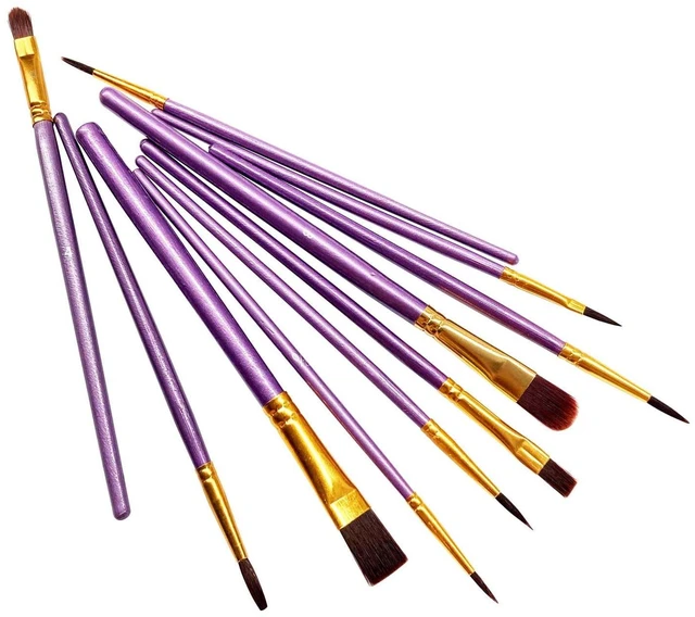 Alt view image 7 of 7 - 1 Pack 10 Pcs Paint Brushes, Nylon Hair Paint Brushes Set for Kids, Beginner, Suitable for Oil, Watercolor, Acrylic Paint and Body Pinting, Purple