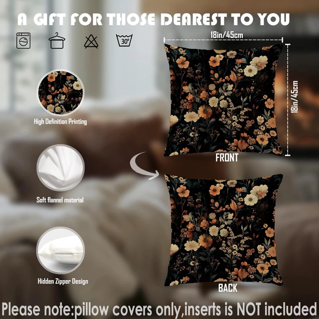 Alt view image 2 of 6 - Moody Vintage Bold Floral Throw Pillow Covers 18x18, Dark Academia Cottagecore Botanical Wildflower Decorative Pillowcases for Living Room Bedroom Sofa Home Decor