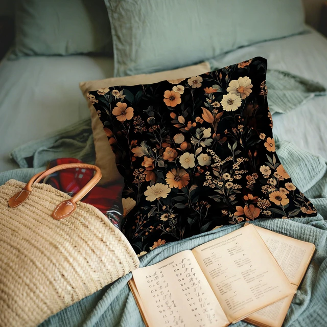 Alt view image 6 of 6 - Moody Vintage Bold Floral Throw Pillow Covers 18x18, Dark Academia Cottagecore Botanical Wildflower Decorative Pillowcases for Living Room Bedroom Sofa Home Decor